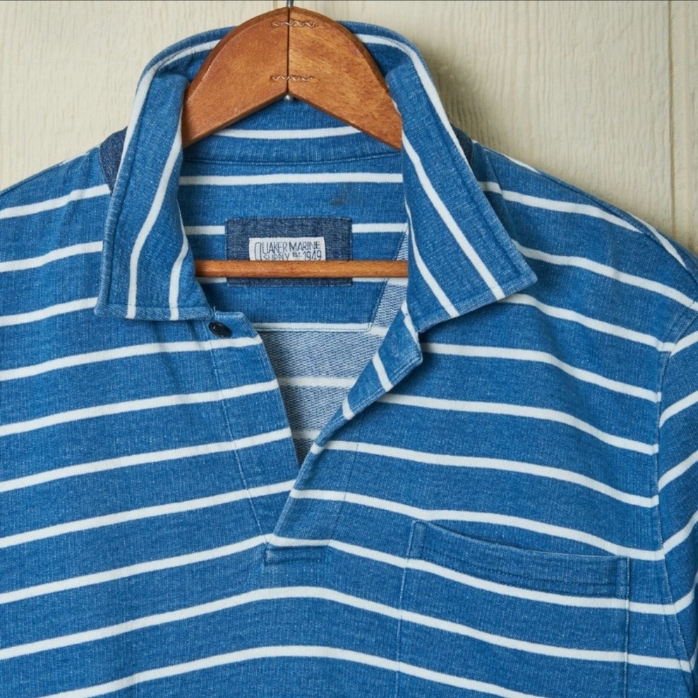 Quaker Marine Supply Polo Shirt Mens Small Blue Stripe Heavyweight Long Sleeve - Picture 3 of 10